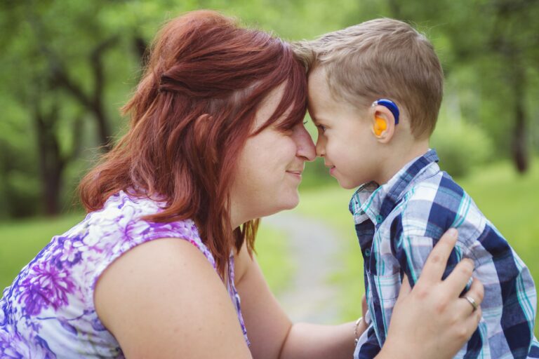 Mother and Son with Hearing Aid