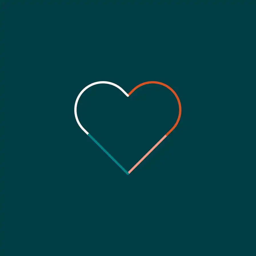 Multi-colored minimalist heart outline on a dark teal background